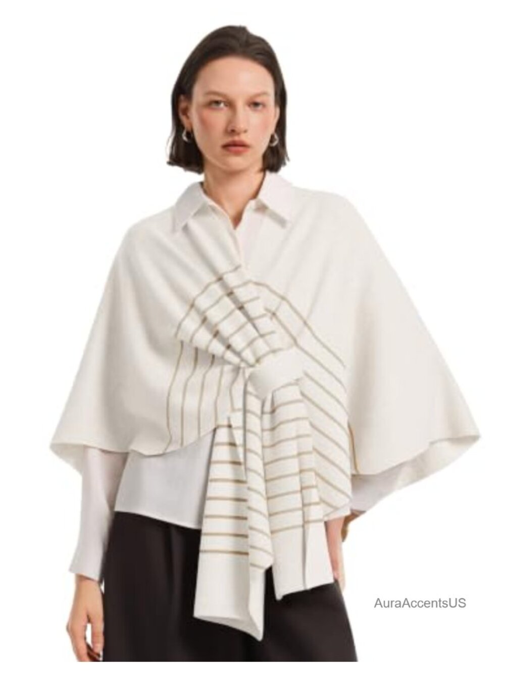 Striped Poncho Sweater Knit Shawl Wrap Blanket Cardigan